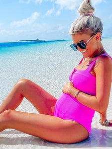 Maternity Casual Sexy V-neck Solid Color Swimsuit  