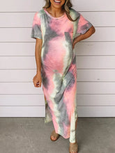 Load image into Gallery viewer, Tie-dyed Printed Pocket Slit Dress for Pregnant Women
