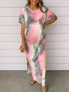 Tie-dyed Printed Pocket Slit Dress for Pregnant Women