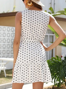 Maternity Polka Dot Button Front Belted Ruffle Hem Dress