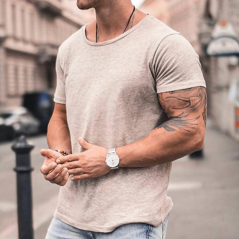 Solid Color Round Neck Cotton Sports T-shirt