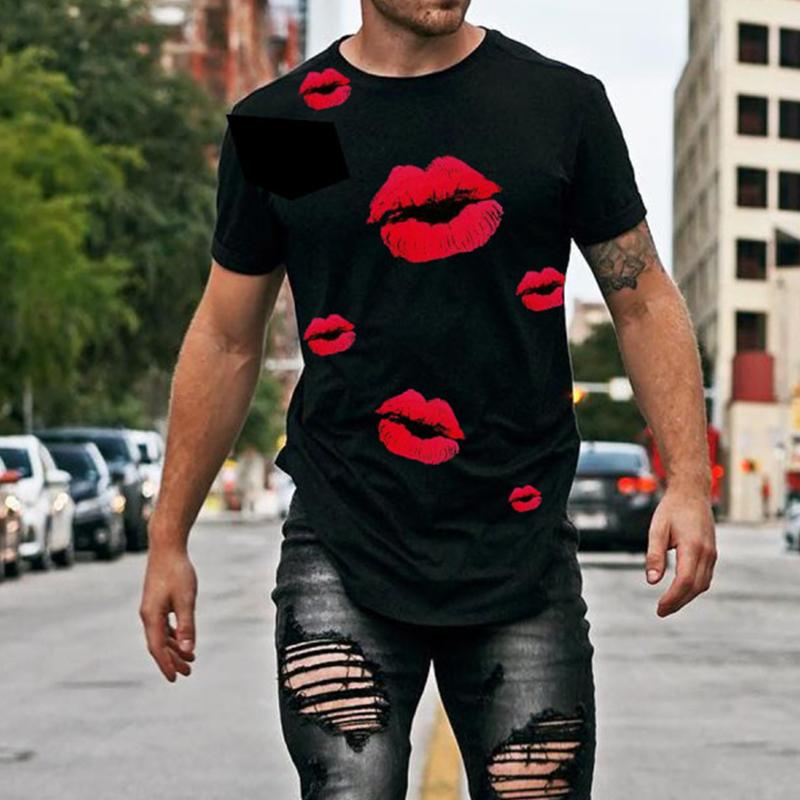 Casual Lips Printed Cotton Men's Tops