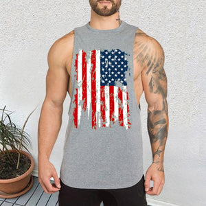 Flag Printed Vest Cotton  Men's Tops