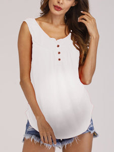 Solid Color Pleated Sleeveless Casual Maternity Tops