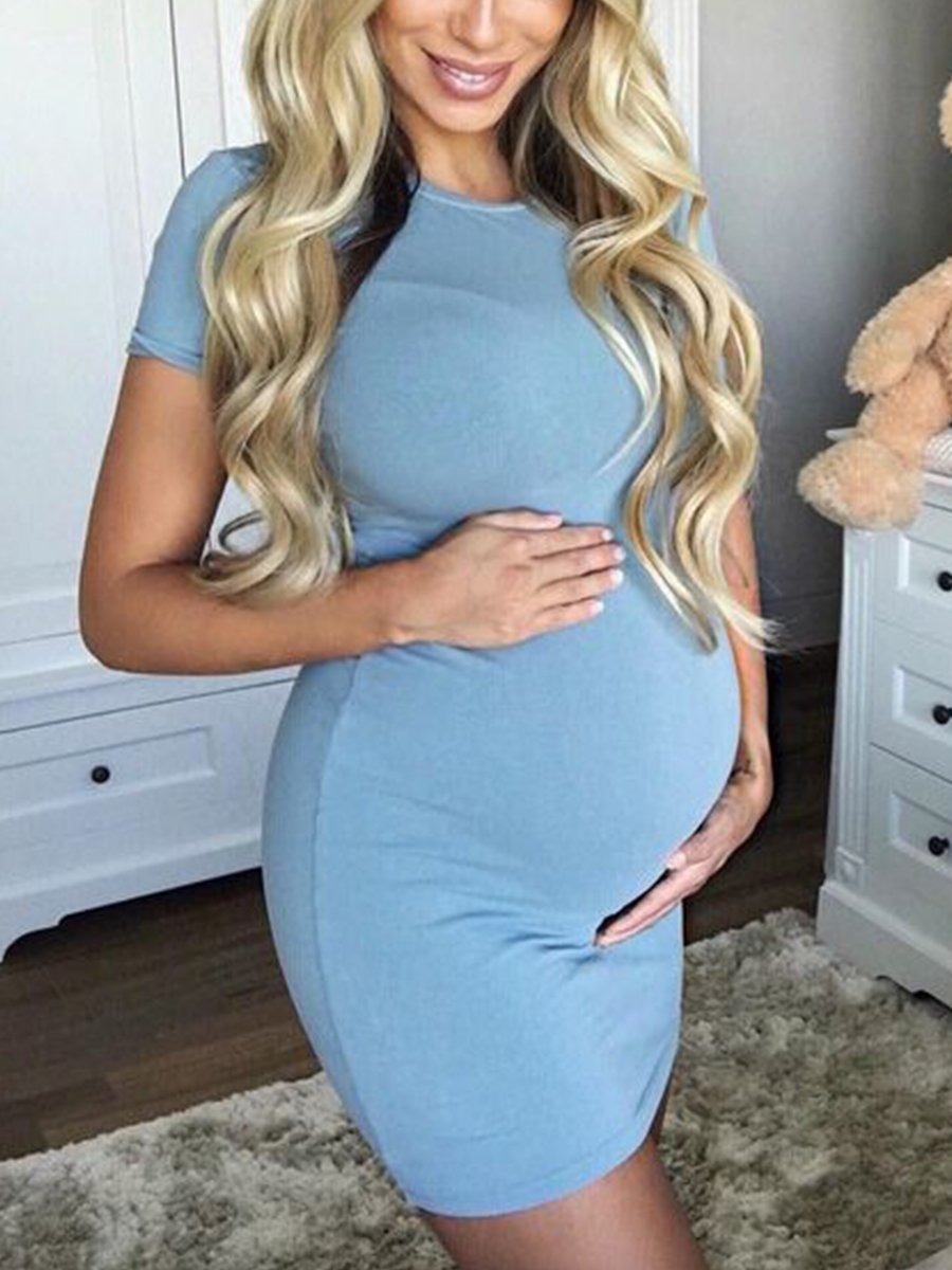 Maternity Slim Solid Color Short Sleeve Dress  