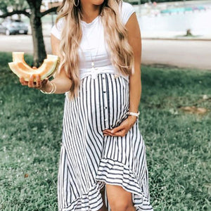 Striped Loose Short Sleeve Suit Maternity Dress