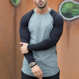 Round Neck Long Sleeve Stitching Solid Color T-Shirt