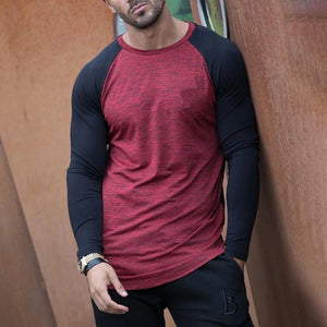 Round Neck Long Sleeve Stitching Solid Color T-Shirt