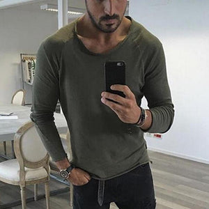 Men's Fitted Frayed Long Sleeve T-shirt