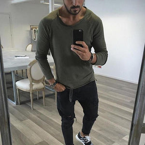 Men's Fitted Frayed Long Sleeve T-shirt