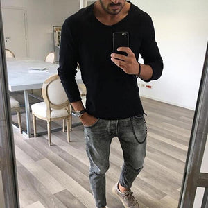 Men's Fitted Frayed Long Sleeve T-shirt