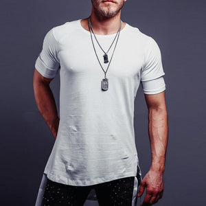 Men's Solid Color Stitching Ribbon T-Shirt