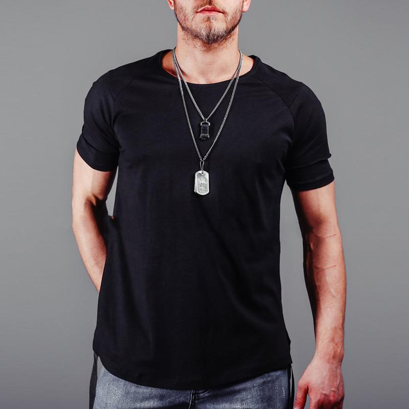 Men's Solid Color Stitching Ribbon T-Shirt