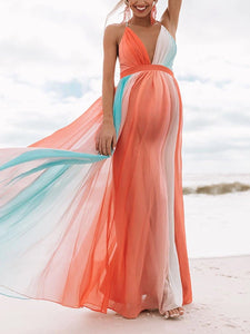 Maternity Sexy V-Neck Halter Maxi Dress