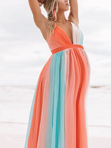 Maternity Sexy V-Neck Halter Maxi Dress