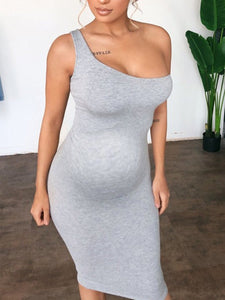 Maternity One-Shoulder Sexy Sleeveless Bodycon Dress