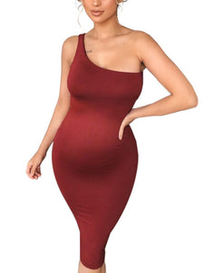 Maternity One-Shoulder Sexy Sleeveless Bodycon Dress