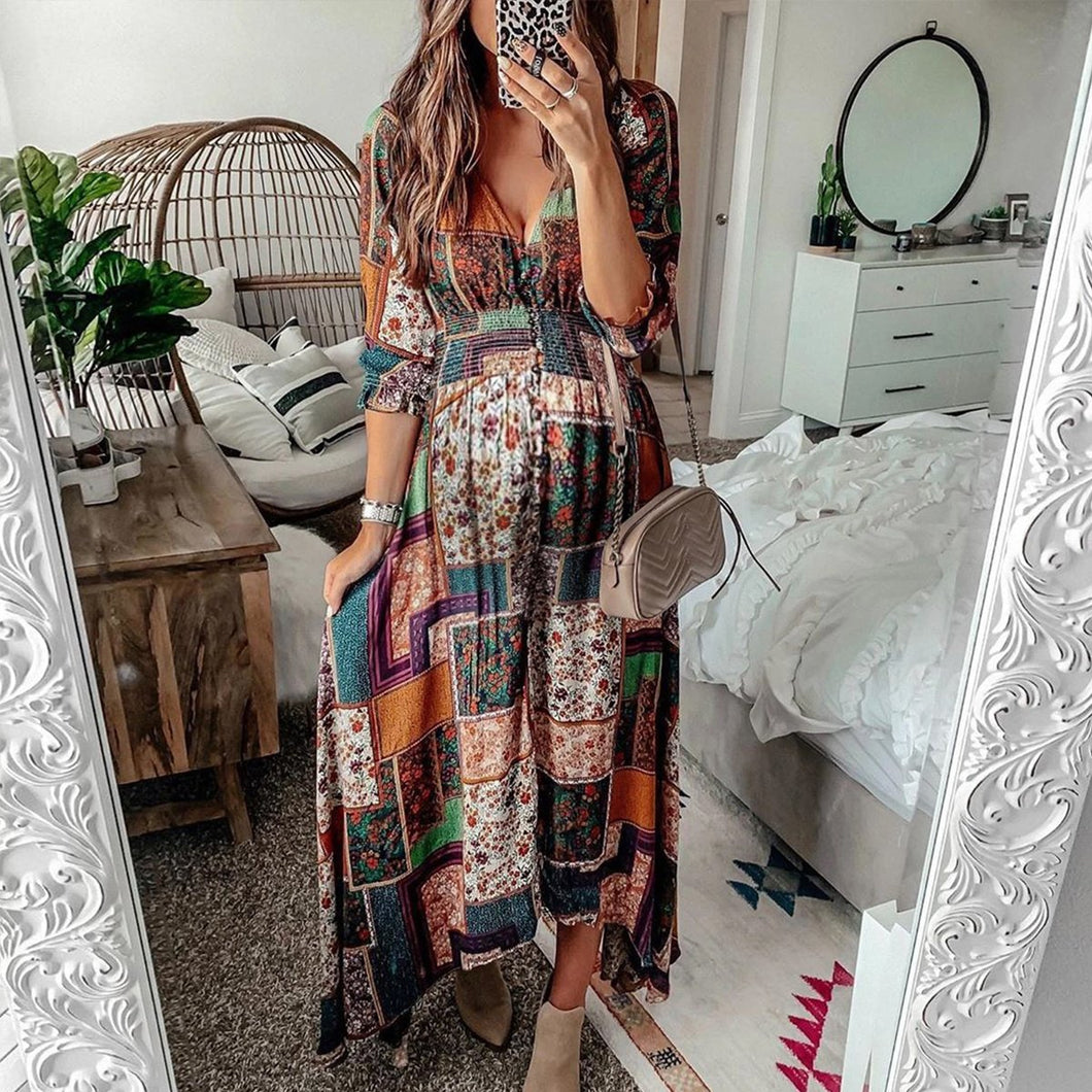 Maternity Casual V-Neck Half Sleeve Maxi dress