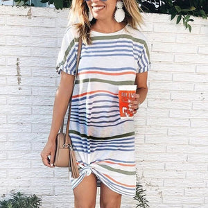 Round Neck Printed Striped Maternity Dress