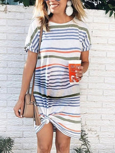 Round Neck Printed Striped Maternity Dress