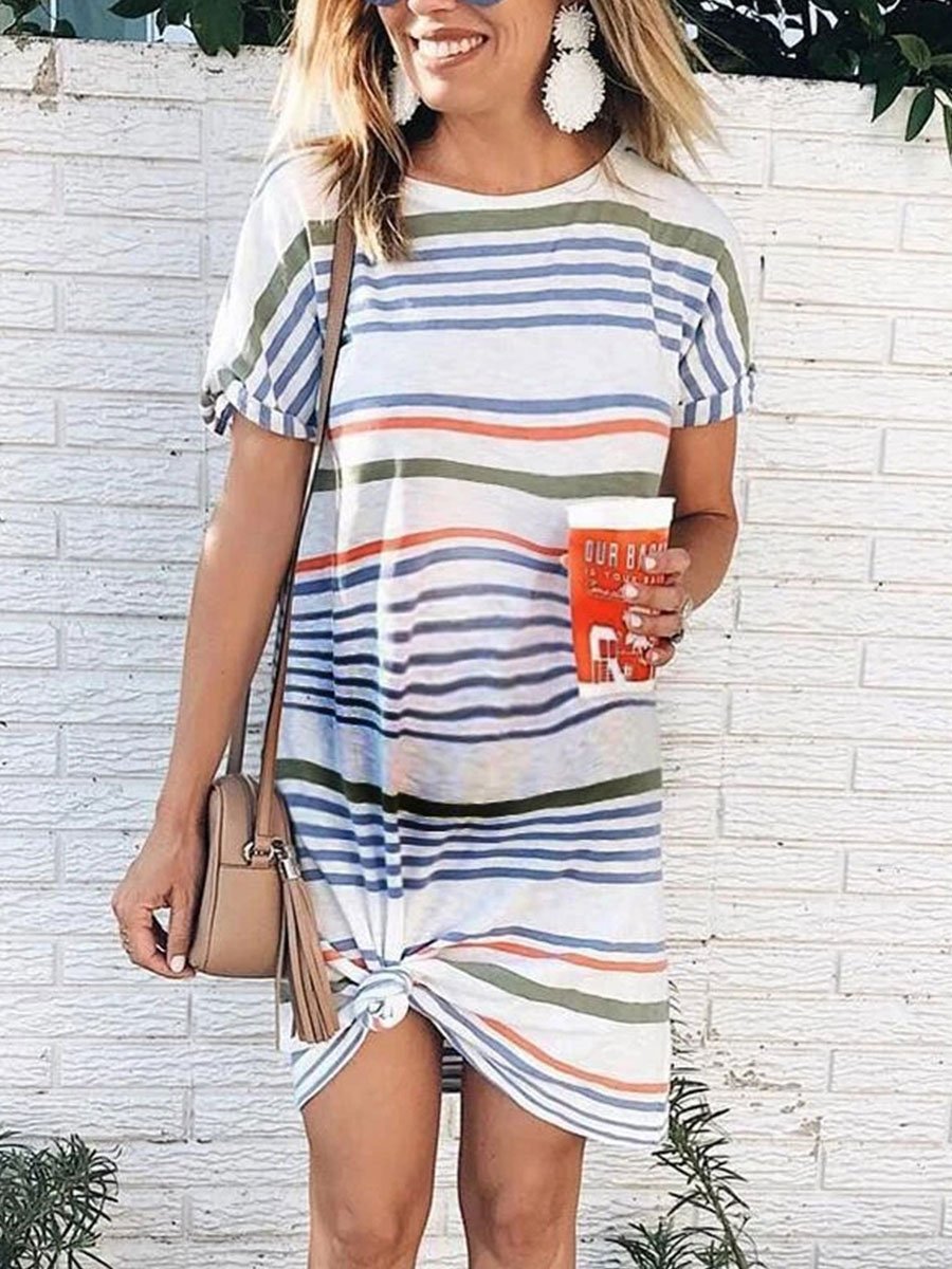 Round Neck Printed Striped Maternity Dress