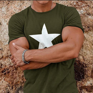 Round Neck Five-Pointed Star Print Men's Tops