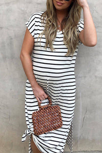 V-neck Stripe Loose Maternity Dress