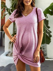 Maternity V Neck Irregular Hem Short Sleeve Dress