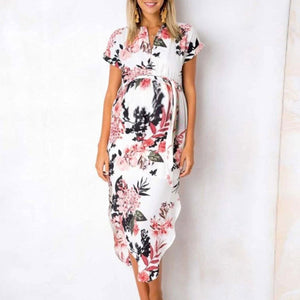 Sexy V-Neck Square Floral Print Maternity Dress