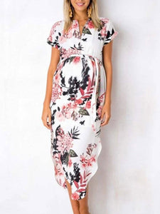 Sexy V-Neck Square Floral Print Maternity Dress