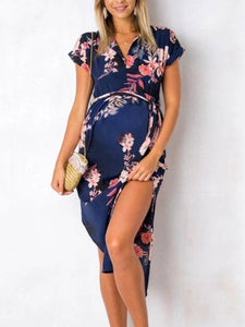 Sexy V-Neck Square Floral Print Maternity Dress