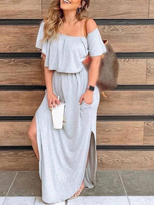 Maternity Halter Asymmetric Slit Casual Dress