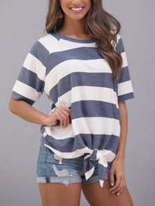 Maternity Striped Knotted Short-Sleeved T-Shirt