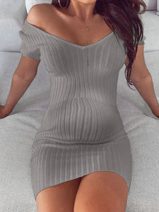 Maternity Sexy Temperament V-Neck Solid Color Slim Dress