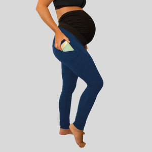 Maternity Solid Color Stitching High Waist Side Pocket Trousers