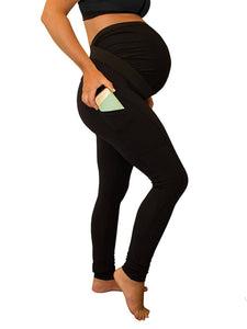 Maternity Solid Color Stitching High Waist Side Pocket Trousers