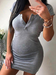 Maternity Solid Color Short Sleeve Hip Dress