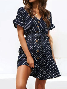 Maternity V-Neck Polka Dots Casual Above Dress