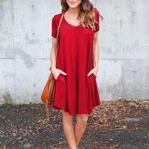 Fashion V-Neck Side Pocket Short Dress