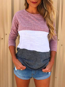 Maternity Round Neck Color Block Patchwork T-Shirts