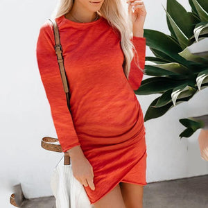 Maternity Round Neck Long Sleeve Pleated Bodycon Dress