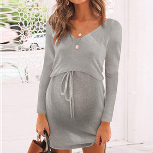 Maternity Round Neck Solid Colour Loose Dress