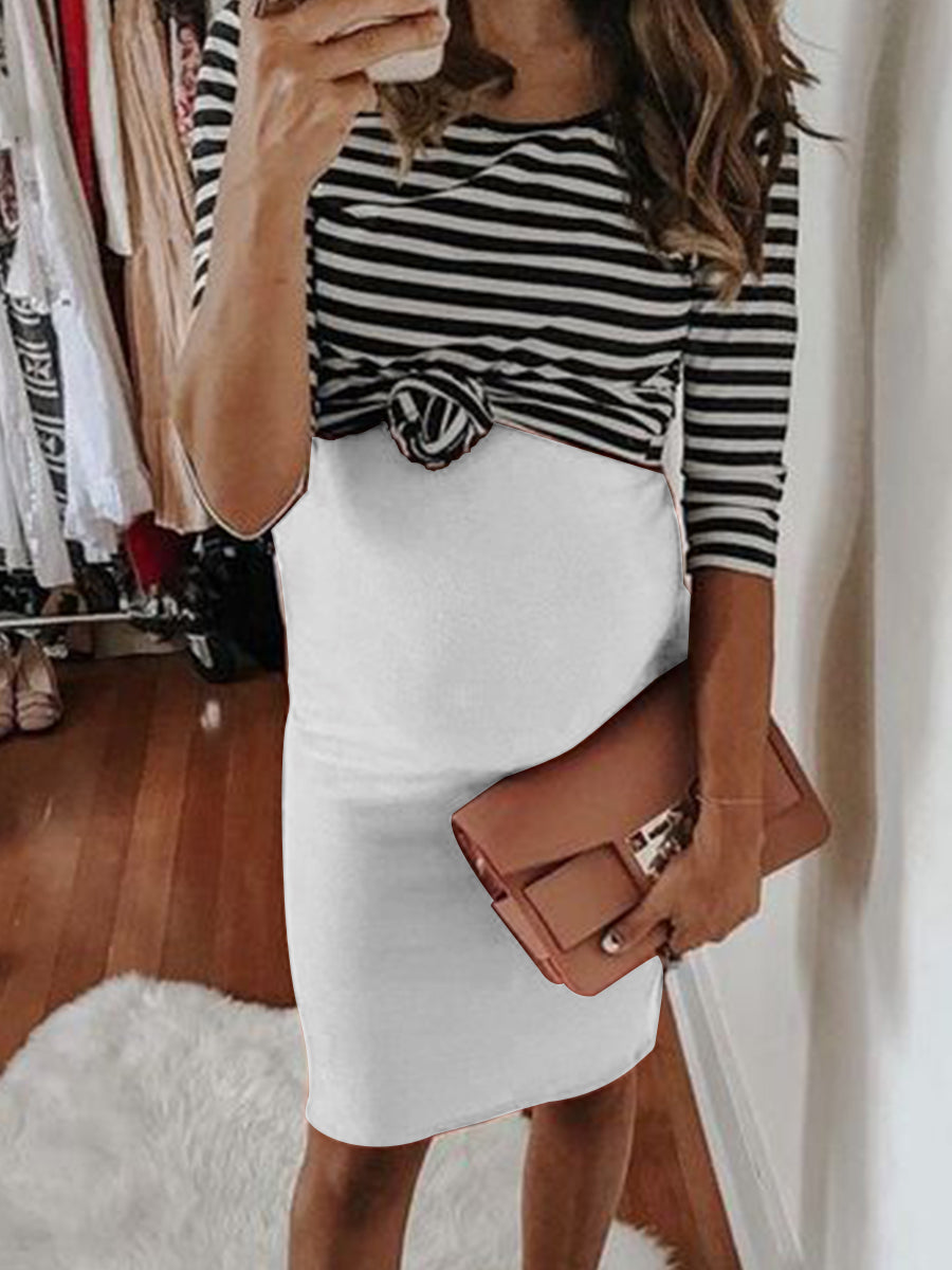 Maternity Striped Sleeveless Two-Piece Dress