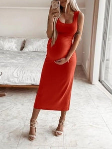 Maternity Casual Solid Color Sleeveless Dress