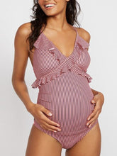 Load image into Gallery viewer, Maternity Sexy Striped Ruffles One-Piece Swimsuit
