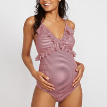 Load image into Gallery viewer, Maternity Sexy Striped Ruffles One-Piece Swimsuit
