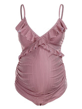 Load image into Gallery viewer, Maternity Sexy Striped Ruffles One-Piece Swimsuit
