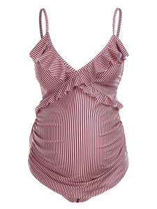 Maternity Sexy Striped Ruffles One-Piece Swimsuit