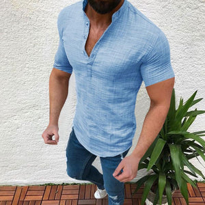 V-Neck Linen Half-Open Collar Men's Tops