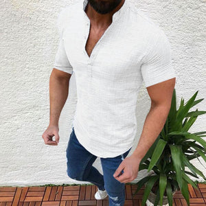 V-Neck Linen Half-Open Collar Men's Tops